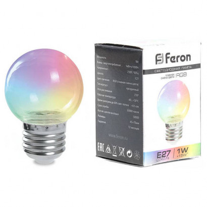 Лампа светодиодная,  (3W) 230V E27 RGB G60, LB-371 прозрачный быстрая смена цвета, Feron 38130