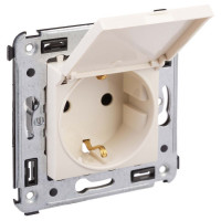 4405013 - ДКС Розетка с крышкой в стену, 2P+E, с з/ш, "Avanti", "Ванильная дымка"