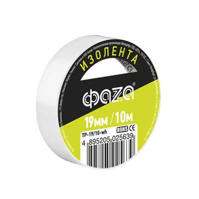 Изолента ПВХ ФАZА 19мм * 10м белая, 5025639