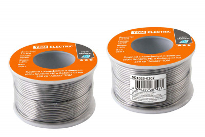 Припой с канифолью и флюсом (60% Sn/40% Pb) в бобине d1мм 250 гр "Алмаз" TDM Electric, SQ1025-0207