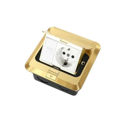 Выдвижная напольная розетка (люк/лючок) на 1,5 модуля, h=55мм, в комплекте с монт. коробкой, TIMIUX, медь, EU1.5H55PUFS CU