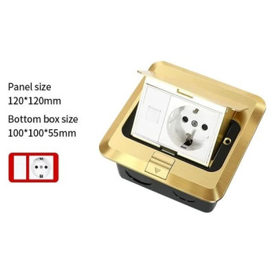 Выдвижная напольная розетка (люк/лючок) на 1,5 модуля, h=55мм, в комплекте с монт. коробкой, TIMIUX, медь, EU1.5H55PUFS CU