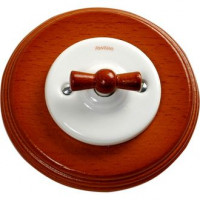 Fontini Выключатель 1-клавишный, белый фарфор, ручка и рамка - дерево мед,  Fontini, серия Garby Colonial