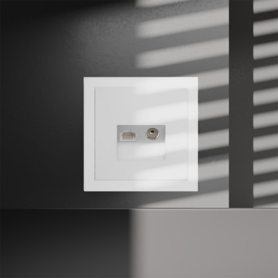 Розетка телевизионная встраиваемая VOLTUM S70 TV+RJ45 кат. 6, (белый матовый), VLS060702