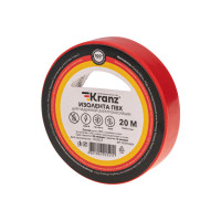 Изолента ПВХ 15 мм х 20 м, красная, (упак. 10 рулонов) KRANZ, KR-09-2604