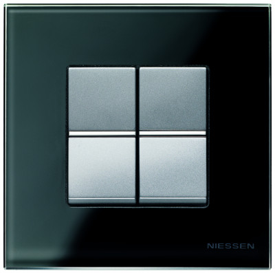 ABB Выключатель 2-клавишный, вставка - алюминий, рамка - стекло черное,  серия Zenit