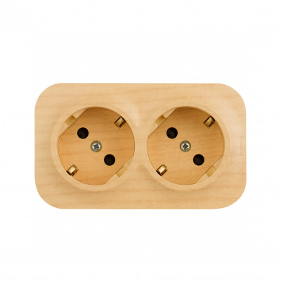 Legrand Розеточный блок двойной с заземлением - Legrand Quteo - с предварительным подключением со шторками IP20 16А 250В винтовые зажимы накладной монтаж - дерево, 782287