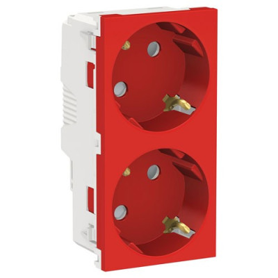NU306703A - UNICA NEW РОЗЕТКА двойная, со шторками, с заземлением, винт. зажим., КРАСНЫЙ