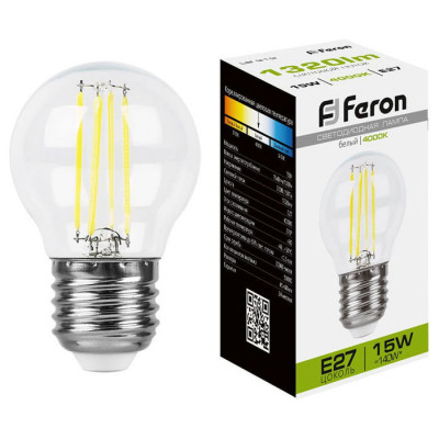 Лампа светодиодная, (15W) 230V E27 4000K прозрачная, LB-515, Feron 38253