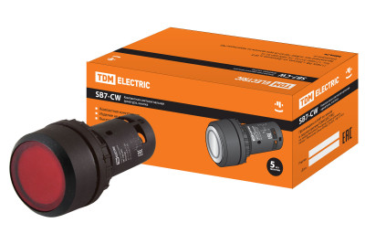 Кнопка с фиксацией SB7-CWL3465-220V(LED) d22мм 1з+1р красная TDM Electric, SQ0746-0043