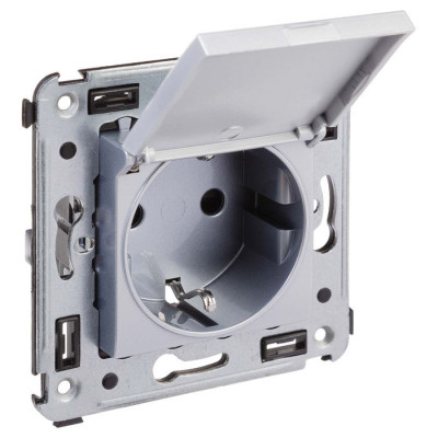 4404013 - ДКС Розетка с крышкой в стену, 2P+E, с з/ш, "Avanti", "Закаленная сталь"