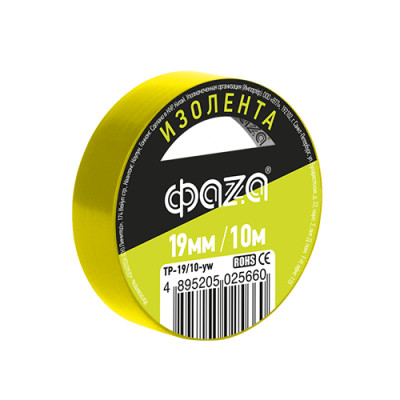 Изолента ПВХ ФАZА 19мм * 10м желтая, 5025660