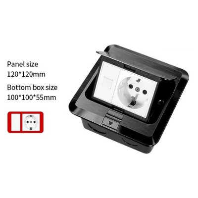 Выдвижная напольная розетка (люк/лючок) на 1,5 модуля, h=55мм, в комплекте с монт. коробкой, TIMIUX, черный, EU1.5H55PUFS BL