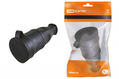 Розетка переносная с заглушкой каучук 2Р+РЕ 16А 250В IP44 TDM Electric, SQ0612-0002