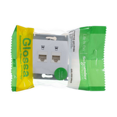 GLOSSA РОЗЕТКА двойная компьютерная RJ45+RJ45, кат.5E, механизм, БЕЛЫЙ