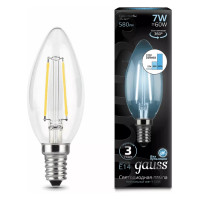 Лампа Gauss Filament Свеча 7W 580lm 4100К Е14 шаг. диммирование LED 1/10/50, 103801207-S