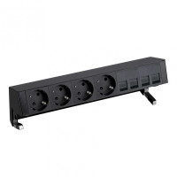 Simon 400 Черный Настольный розеточный блок, 4x2P+E, адаптер для 4хRJ45, моноблок, 42604040-138