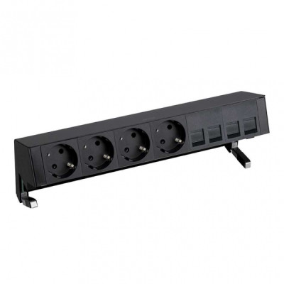 Simon 400 Черный Настольный розеточный блок, 4x2P+E, адаптер для 4хRJ45, моноблок, 42604040-138