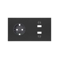 Simon 10020210-238 Кит 2 поста, фронт. Накладка на 1 розетку Schuko + 2 з/у USB SC цвета черный матовый S100