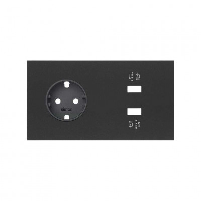 Simon 10020210-238 Кит 2 поста, фронт. Накладка на 1 розетку Schuko + 2 з/у USB SC цвета черный матовый S100