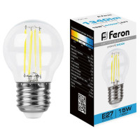 Лампа светодиодная, (15W) 230V E27 6400K прозрачная, LB-515, Feron 38254