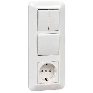 ПРИМА С/У БЛОК: РОЗЕТКА с зазем.+ ВЫКЛ.1-клав.+ ВЫКЛ 2-клав, БЕЛЫЙ,розн.уп.Рос