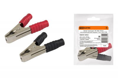 Зажим "крокодил" ЗК 100А 105мм в изоляции красный/черный  (1шт+1шт) TDM Electric, SQ0541-0032