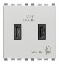 Vimar Зарядное устройство с разъемом USB A+C 5V 3A, 2 модуля, серебро матовое, 20295.AC.N