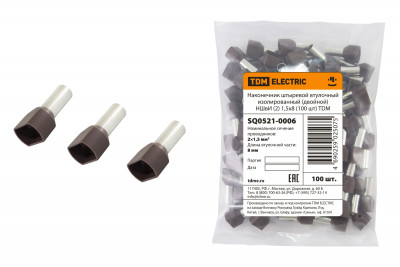 Наконечник штыревой втулочный изолированный (двойной) НШвИ (2) 1,5х8 (100 шт) TDM Electric, SQ0521-0006