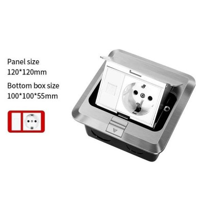 Выдвижная напольная розетка (люк/лючок) на 1,5 модуля, h=55мм, в комплекте с монт. коробкой, TIMIUX, нержавеющая сталь, EU1.5H55PUFS ST