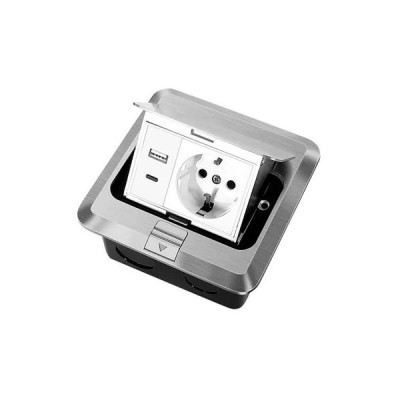 Выдвижная напольная розетка (люк/лючок) на 1,5 модуля, h=55мм, в комплекте с монт. коробкой, TIMIUX, нержавеющая сталь, EU1.5H55PUFS ST