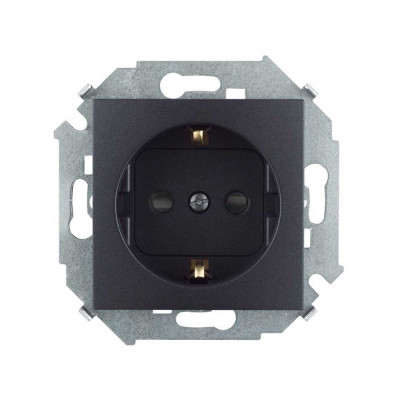 1591443-038 - Simon15 Розетка 2К+З с защитными шторками, 16А, 250В, винт. зажим, графит, Simon