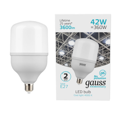 Лампа Gauss Elementary T120 42W 3600lm 4000K E27 LED 1/12, 63224