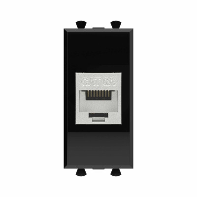 DKC Компьютерная розетка RJ-45 без шторки модульная, кат.6А экранированная, "Avanti", "Черный квадрат", 1 модуль
