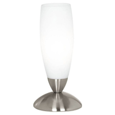 82305 Настольная лампа SLIM, 1X40W (E14), ?70, H220, сталь, никель мат./стекло, белый