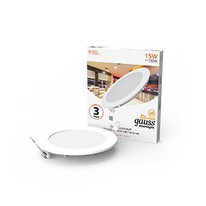 Gauss Светильник Slim круг 15W 990lm 3000K 180-265V IP20 монтаж ?155 170*22 LED, 939111115