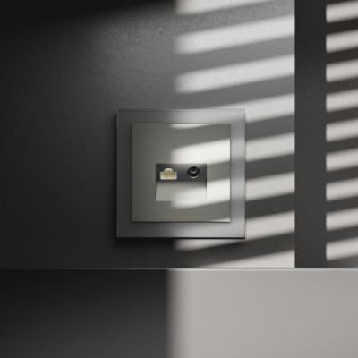 Розетка телевизионная встраиваемая VOLTUM S70 TV+RJ45 кат. 6, (сталь), VLS060705