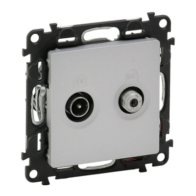 Legrand Valena LIFE.Розетка проходная TV-SAT 1,5дБ/14дБ, диапазоны 5-862МГц/950-2400 МГц.С лицевой панелью.Алюминий, 753663