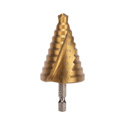 Сверло по металлу ступенчатое ТИТАН 9,0-36,0мм, 110мм, 65 HRC, Р6М5 TiN KRANZ, KR-12-6614