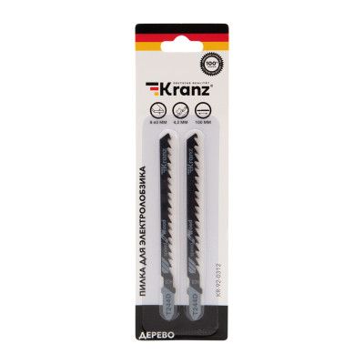 Пилка для электролобзика по дереву T244D 100 мм 6 зубьев на дюйм 8-60 мм фигурный рез (2 шт./уп.) Kranz, KR-92-0312