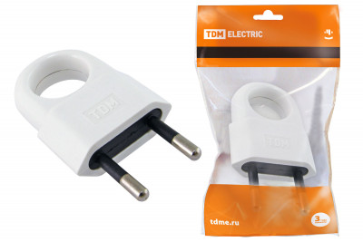 Вилка б/з с кольцом белая 10А 250В (евровилка CEE 7/16) TDM Electric, SQ1806-0189
