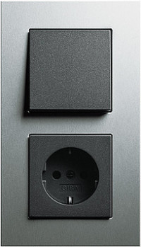 Gira Блок: Выключатель 1-клавишный с розеткой 2к+з, матовый антрацит - Алюминий, серия Esprit