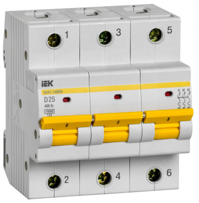 Выкл. авт. ВА47-100МА без тепл. расцеп. 3P 25А 10кА D IEK, MVA43-3-025-D