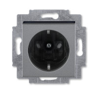 5520H-A03457 69W - Розетка ABB Levit с заземлением со шторками 16А сталь / дымчатый чёрный - 2CHH203457A6069
