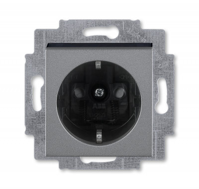 5520H-A03457 69W - Розетка ABB Levit с заземлением со шторками 16А сталь / дымчатый чёрный - 2CHH203457A6069