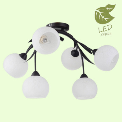 LUSSOLE BAGHERIA Люстра потолочная, цвет основания - коричневый, плафон - стекло (цвет - белый), 6x6W E14, GRLSF-6283-06