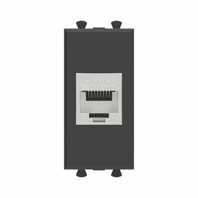 DKC Компьютерная розетка RJ-45 без шторки модульная, кат.6А экранированная, "Avanti", "Черный матовый", 1 модуль