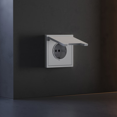 Накладка для розетки с заземлением, защитными шторками и крышкой, S70 (серый), VLS000816