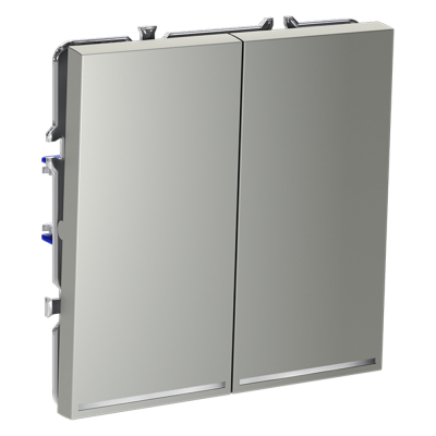 Проходной переключатель встраиваемый VOLTUM S70 двухклавишный с подсветкой 10А, (сталь), VLS020405