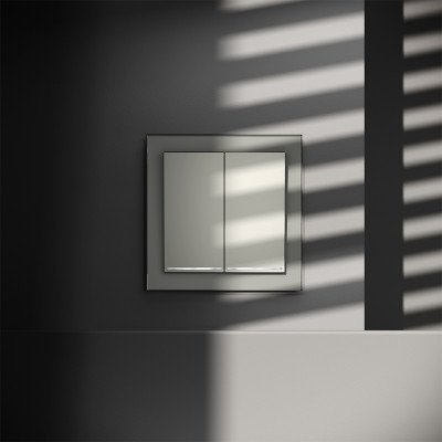 Проходной переключатель встраиваемый VOLTUM S70 двухклавишный с подсветкой 10А, (сталь), VLS020405